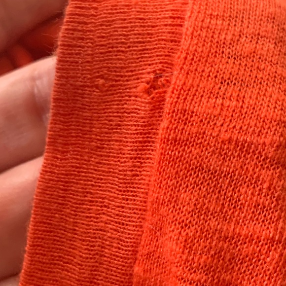 Eileen Fisher top linen v neck short sleeve oversized hi lo notched hem nubby - Picture 5 of 5